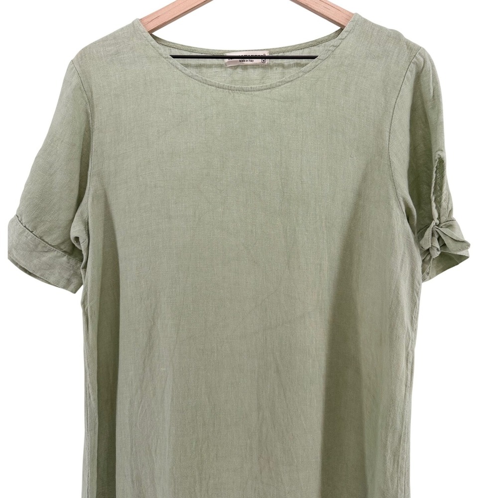 Terzo Millennio Minimalist Sage Green 100% Linen Midi Dress Made in Italy Size M - Picture 3 of 12